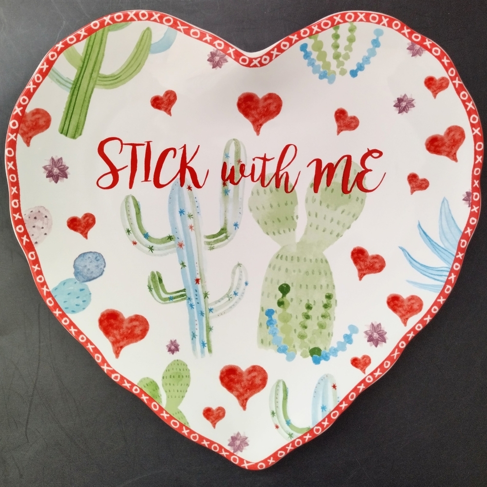 222 Fifth STICK WITH ME Valentine Heart Shape Ceramic Dish Salad Dessert Plate